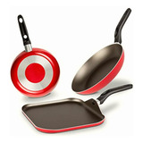 Ekco Pack De Cocina De Sartenes Y Plancha, Color Rojo, 3