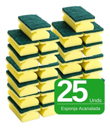 Esponjas Acanalada X25 Multiuso Cocina Hogar Amarilla Verde