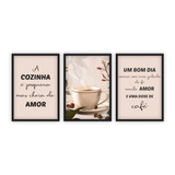 Quadro C/ Moldura 45x60cm Cozinha Pequena Amor Bom Dia Café