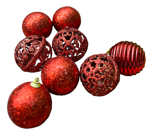 Set De 12 Piezas Esferas Rojas Navideñas Decorativas 6cm