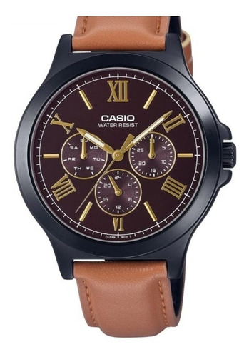 Reloj Casio Cuero Caballero Multifuncional Mtp-v003l-7a2 Color De La Correa Marrón Color Del Bisel Plateado Color Del Fondo Blanco