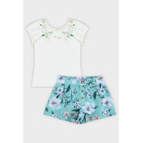 Conjunto Menina Blusa + Short Floral Moda Infantil Kids Luxo