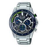 Reloj Casio Edifice Efs-s580at-1adr Color De La Correa Plata Color Del Bisel Azul Color Del Fondo Gris