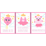 Kit 3 Quadros Placas Infantil Rosa Quarto Criança Meninas