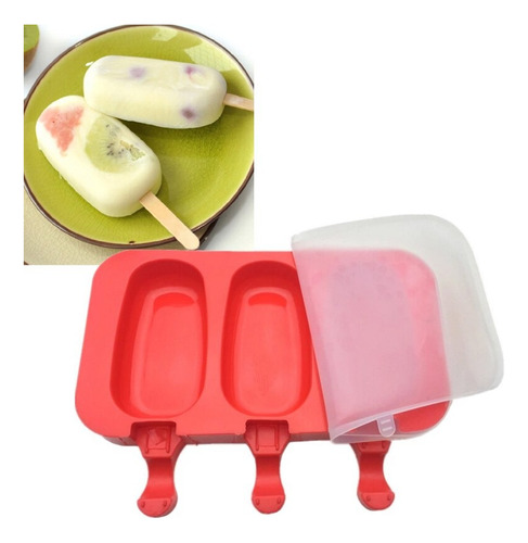 Forma Molde Para Sorvete Picolé Silicone C/ Tampas E Palito 