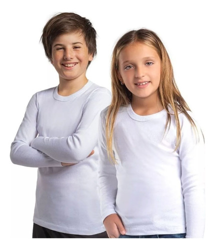 Pack 6 !!!camisetas Blancas Niños  Algodón100%manga Larga 