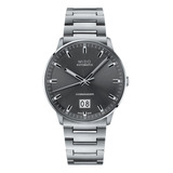 Reloj De Pulsera Mido Commander Big Date M021.626 De Cuerpo Color Gris, Analógico, Para Hombre, Fondo Gris Oscuro, Con Correa De Acero Inoxidable Color Gris, Agujas Color Gris, Negro Y Blanco, Dial Gr