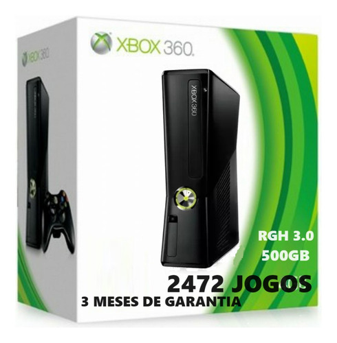  Console Xbox 360 Slim Rgh 3.0 500gb - Com Caixa - 1 Controle Original