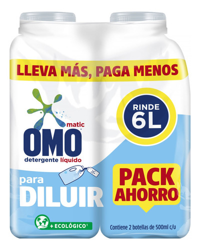 Pack Detergente Líquido 2 Botellas 500ml Rinden 6lt