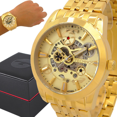Relógio Technos Masculino Automático Dourado 1 Ano Garantia