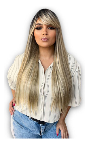 Peruca Wig Longa Lisa Fibra Futura Modelo Mally Cor Preta