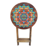 Mesa Dobravel De Madeira Mandala Rústica Adesivada Promoção 