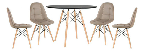 Kit Mesa Jantar Eames Wood 100 Cm 4 Cadeiras Estofada Botone Cor Da Tampa Mesa Preto Com Cadeiras Nude