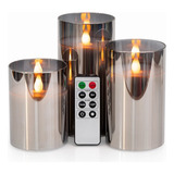 Velas Led Con Espejo Tintado Plateado Gris Vidrio Juego De 3