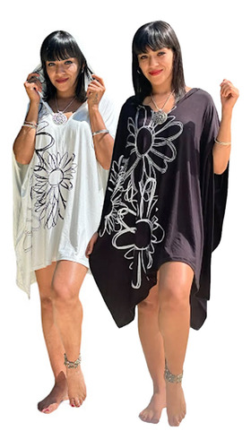 Vestido Poncho  Playero Mujer  Capucha  Estampado Pack X 2