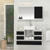 Conjunto Gabinete Banheiro Tampo Vidro Polo 80cm Cor Do Móvel Branco_preto