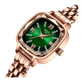 Relógio De Pulso Nibosi Ni2535 Com Corpo Rosê Gold,  Analógico, Para Feminino, Fundo  Verde, Com Correia De Aço Inoxidável Cor E Borboleta