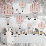 Mural Ploteo Vinilo Infantil Globos Shabby Rosas Gris Mui10