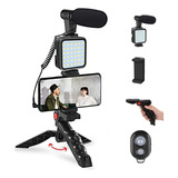 Kit Youtuber Vlog Live Tripé Celular Led Luz Com Controle