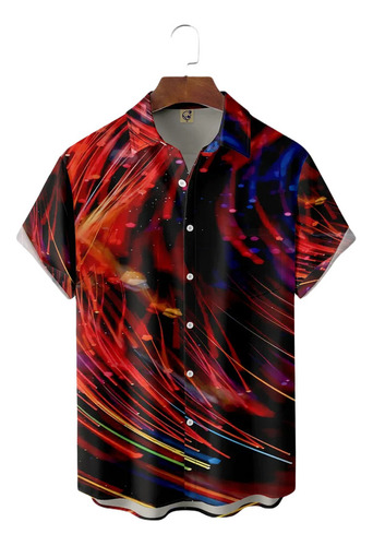 Rt Camisa Hawaiana Unisex 3d Lights, Camisa De Playa De