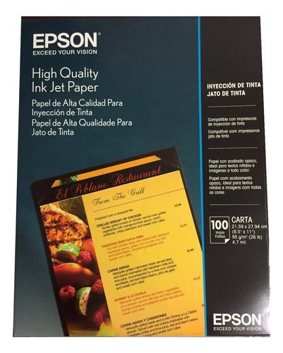 Papel Epson 8.5 X11  Alta Calidad Dpi 720 C/100