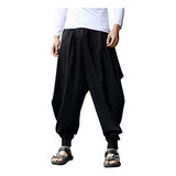 Pantalón Hombre Harem Algodón Lino Festival Baggy Solid Tro