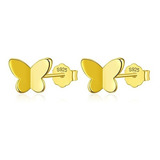 Aretes Broquel Mariposa Mini Plata Ley 925 Certificada Mujer