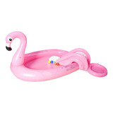 Piscina Inflable Con Tobogán Diseño Flamenco Color Rosa