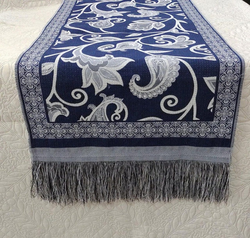 Peseira Decorativa Dupla Face P/ Cama Box King Jacquard Azul