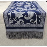 Peseira Decorativa Dupla Face P/ Cama Box King Jacquard Azul