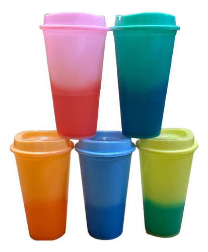 Vasos Magicos Cambian De Color Con Tapa Y Popote 700ml 10pzs