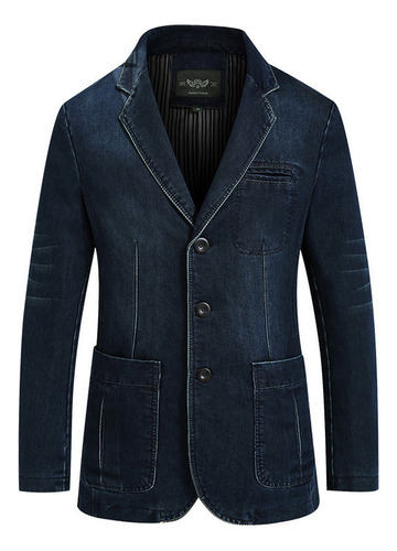 Saco Blazer Hombre Mezclilla Jeans Bolsillo Grande Slim Cut