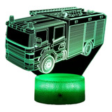 Lampara Led Ilusión 3d Camion De Bomberos De 7 Colores