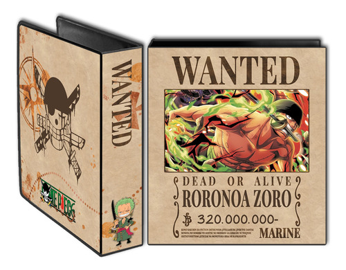 Carpeta Escolar N3 + 6 Separadores One Piece Zoro Wanted M7 