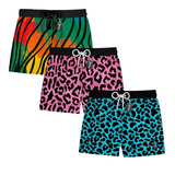 Kit 3 Shorts Praia Masculino Onça Zebra Animal Ref1004