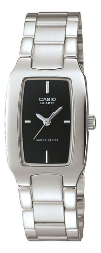 Reloj Mujer Casio Ltp-1165a-1cdf Core Ladies Color De La Correa Plateado Color Del Bisel Plateado Color Del Fondo Negro