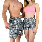 Kit Short Casal Caveira Floral Verão Desenho Envio Imediato