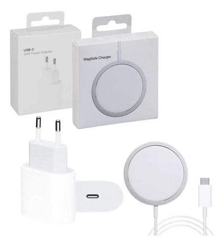 Kit Carregador Magnético Magsafe Indução P/iPhone+fonte 20w