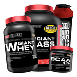 Kit Hipercalorico 3kg + Whey 900g + Bcaa 250g + Shaker Sabor Morango Chocolate