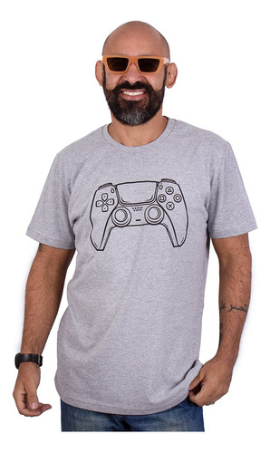 Camiseta Video Game Masculina Controle Ps5 Cinza