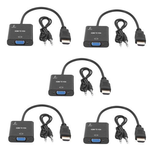 Kit 5pz Cable Adaptador Convertidor Hdmi A Vga Con Audio 3.5