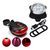 Usb Rechargeable Bicycle Front Light + Warning Tail Light