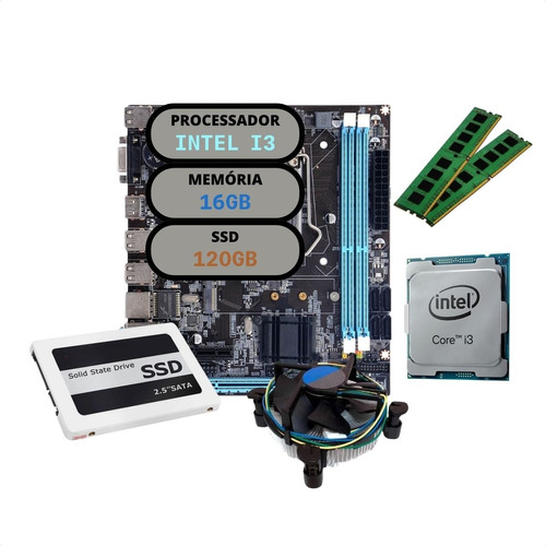 Kit Upgrade Intel Core I3 Placa Mãe H61 16gb Ddr3 Ssd 120g