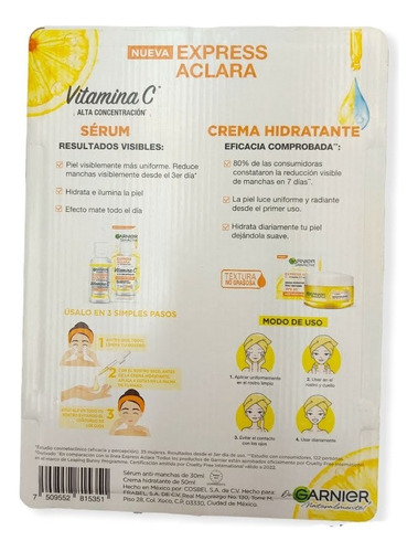 Vitamina C Concentrado Serum Suero Crema Hidratante Garnier 