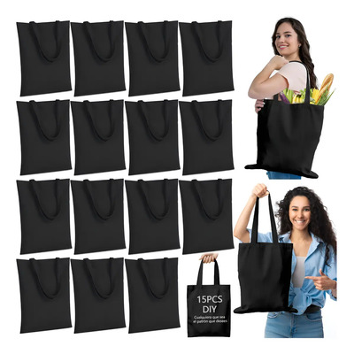 Kit 15 Pzs Bolsa Tote Bag Manta Cruda 35x40 Cm 100% Algodón Color Negro Bolsas De Lona En Negro | Envío gratis