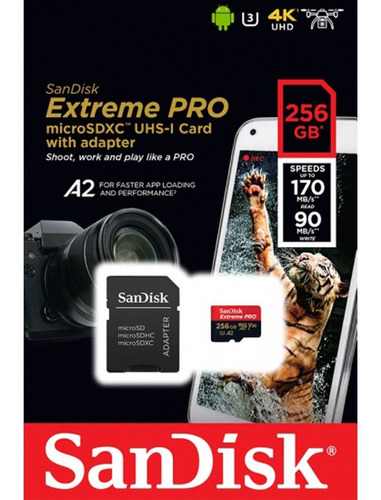 Microsdxc 256gb Sandisk Extreme Pro 170mb/s 4k C/ Adaptador