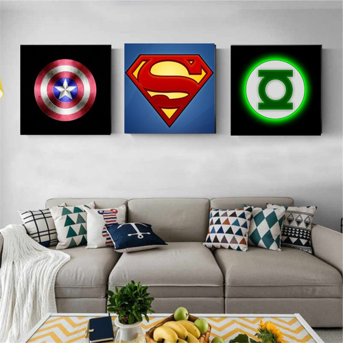 Pack X 3 Cuadros Logos De Superheroes 20x20 Cm Superman