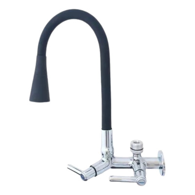 2163 C80 Torneira Bica Móvel Gourmet Para Parede De Cozinha Com Tubo Preto Flexível Giratório Arejador Cone Dois Tipos Jato Água Para Filtros 1/4 Ou Máquinas Lava Louças Roupas 3/4