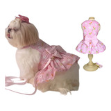 Roupa Pet Cachorro Vestido E Guia Spitz Shitzu Rosa Luxo