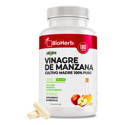 BioHerb | Vinagre de Manzana Orgánico con Cultivo Madre, Extremadamente Eficaz, 100% Puro – 180 Cápsulas Veganas (500 mg) – Soporte Digestivo y Metabólico con Alta Concentración y Absorción | Meses sin interés
